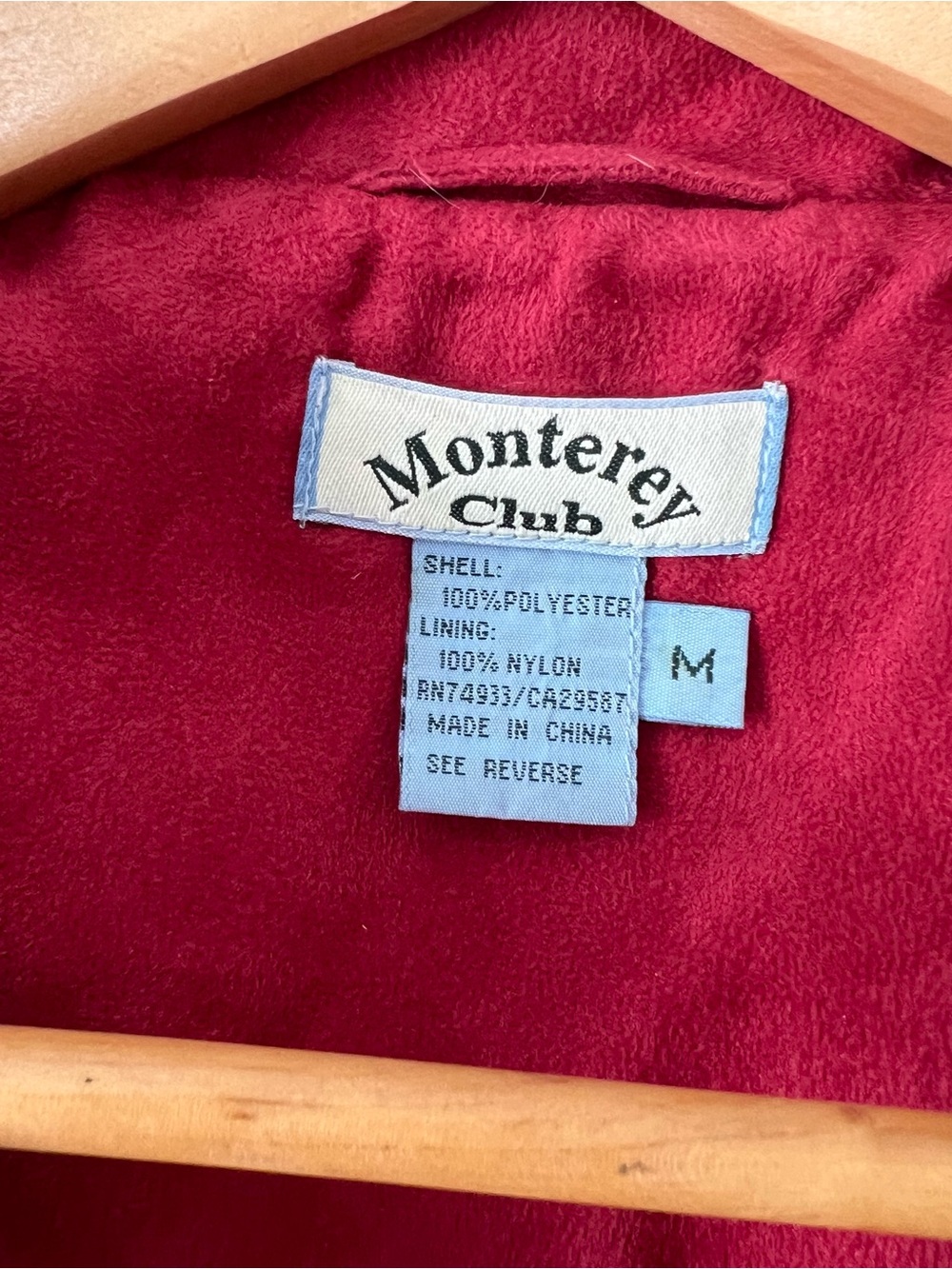 VTG 90's Monterey Club Red Faux Suede Golf Jacket Full Zip Velvet Feel Mens M - Picture 5 of 14